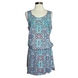 Davina Turquoise Patterned Dress - Size L